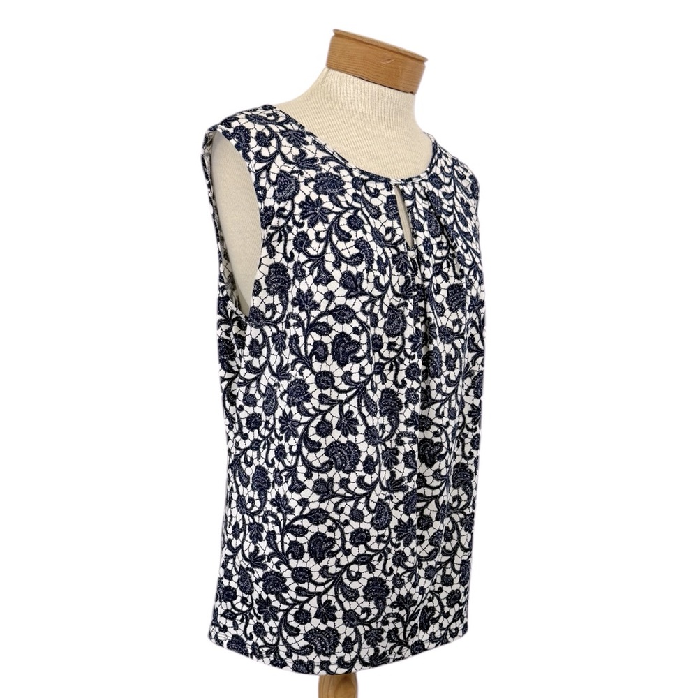 Ann Taylor, Large Blue and White Floral Sleeveless Top